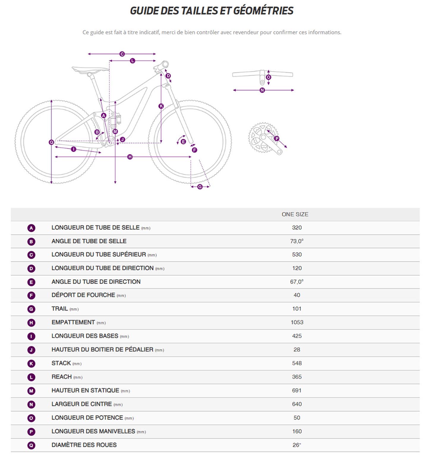 Guide de taille du velo Tempt E+ Junior année 2023